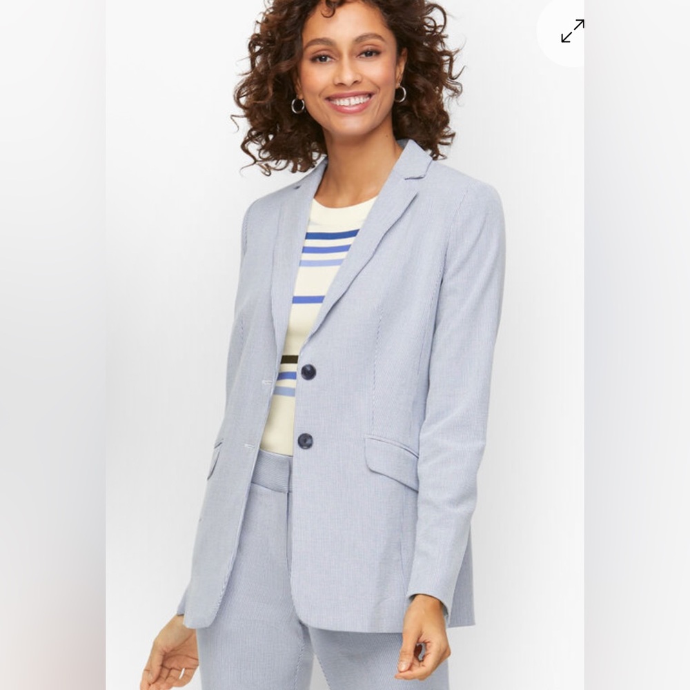 TALBOTS STRIPE CORDED BLAZER Blue White Stripe 22W Plus Size officecore work